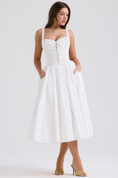 white broderie anglais & cotton midi dress