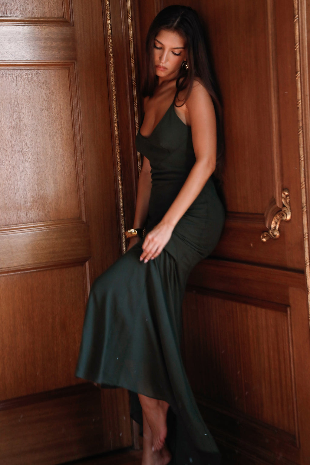 forest green georgette panelled maxi dress