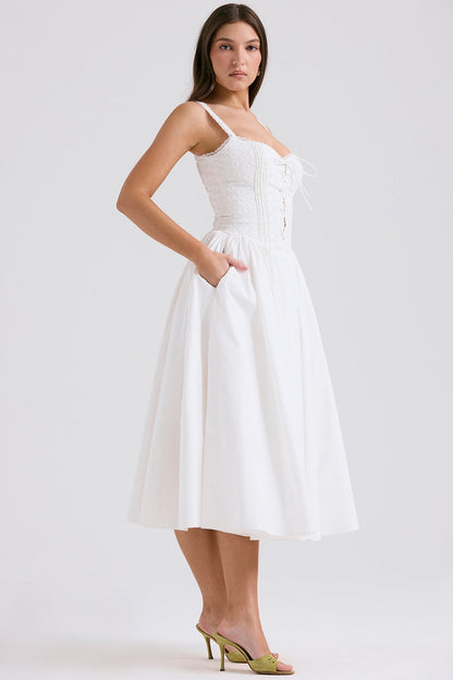 white broderie anglais & cotton midi dress