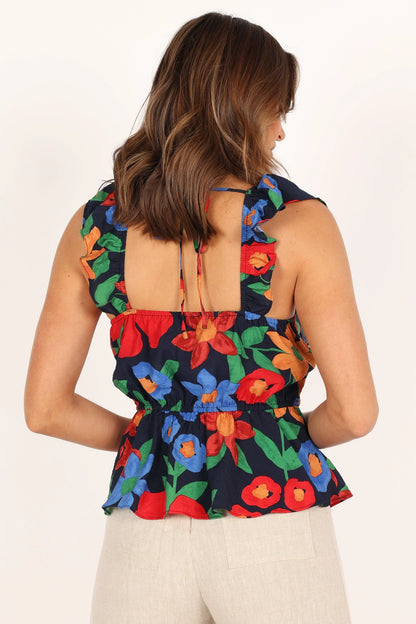 Patrice Frill Peplum Top - Navy Blue