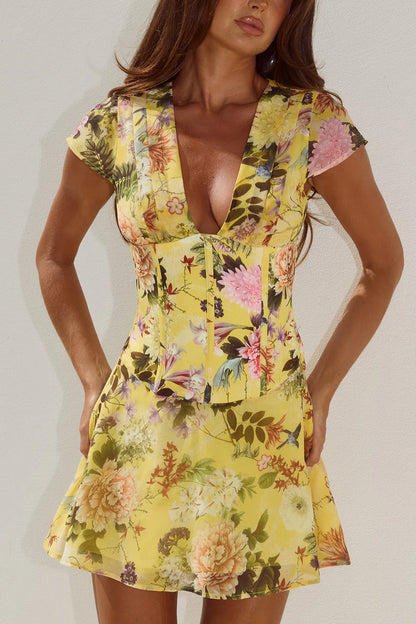 ZARIA V-NECK CORSET MINI DRESS - KENDALL YELLOW