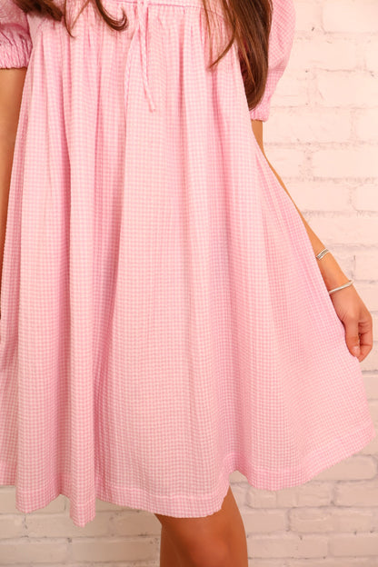 Gingham Babydoll Dress - Pink
