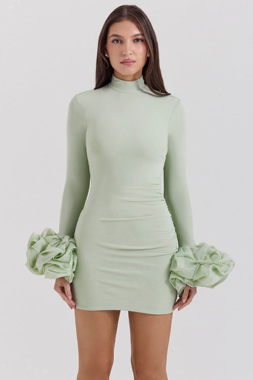 pistachio ruffle cuff mini dress - sale