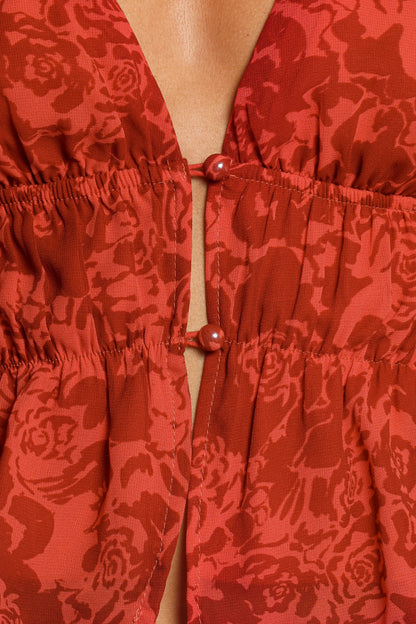 Monica Long Sleeve Top - Red Roses