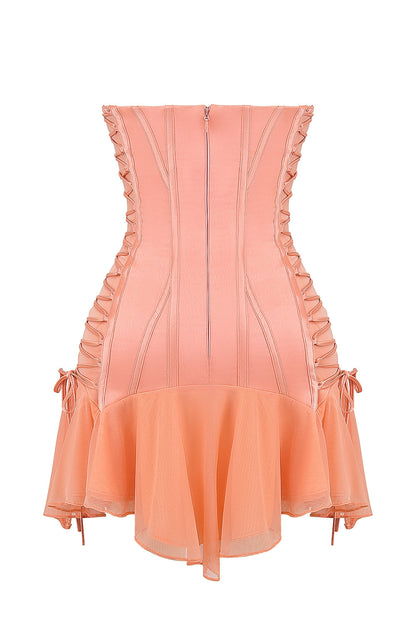 sorbet satin strapless mini dress