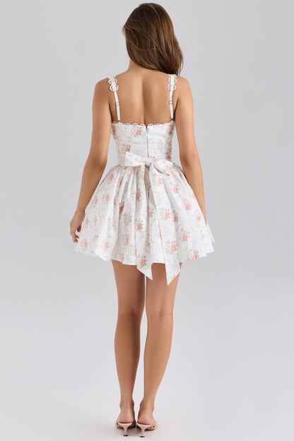 rose print stretch cotton mini dress