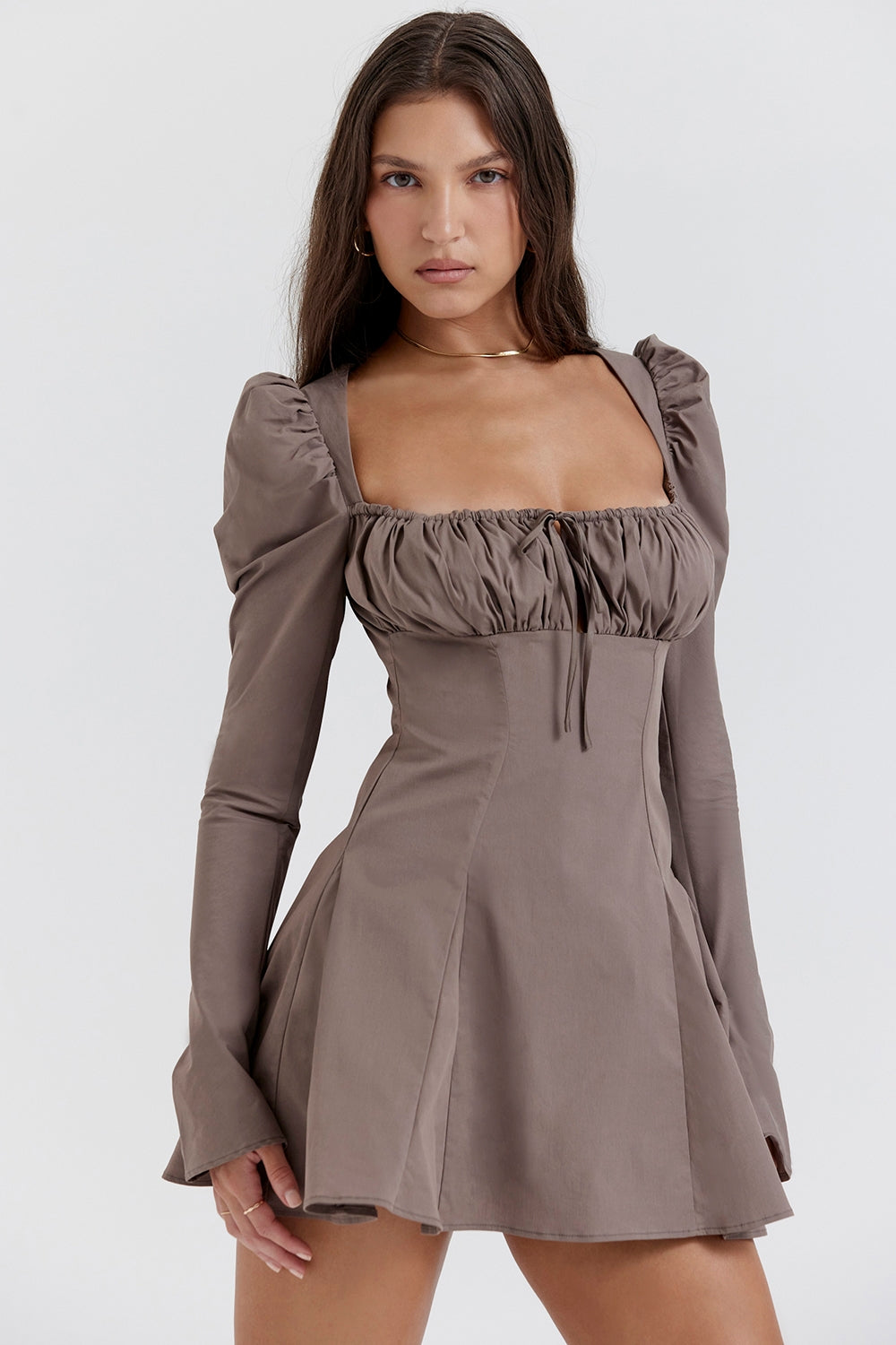mocha long sleeve mini dress