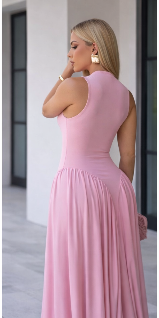 Sculpted Flow Maxi Dress - Pink