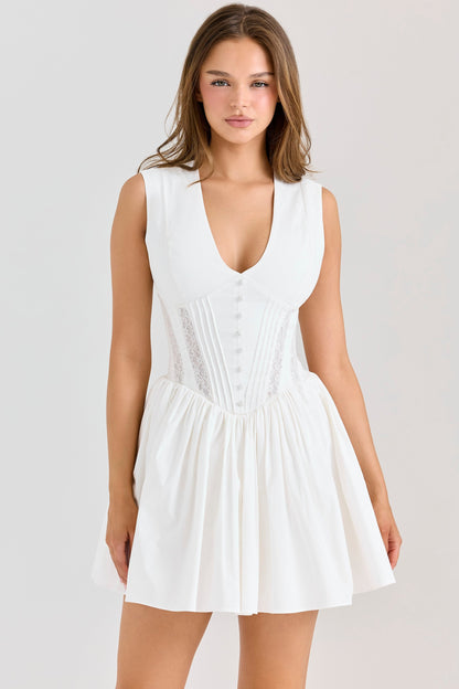 white stretch cotton mini dress