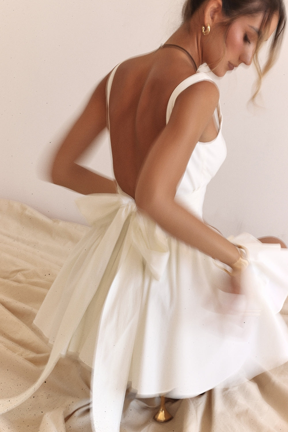 ivory cotton bow mini dress