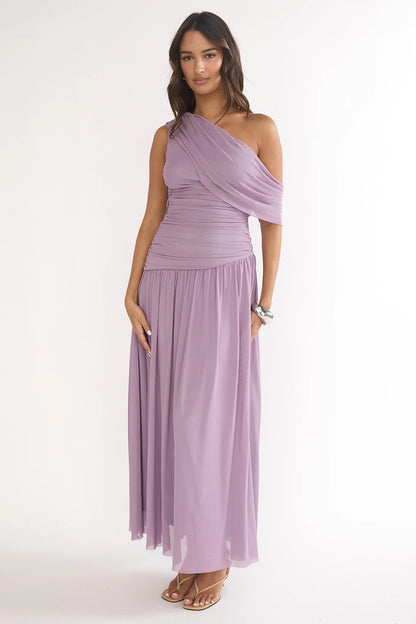 Amretha Asymmetric Neckline Maxi Dress Amethyst