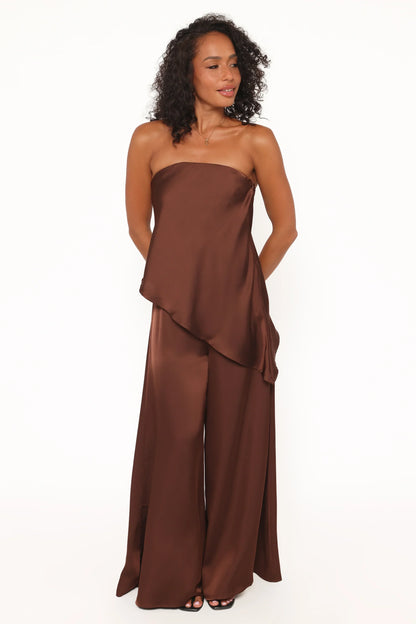 Charmer Asymmetrical Longline Strapless Top - Dark Brown