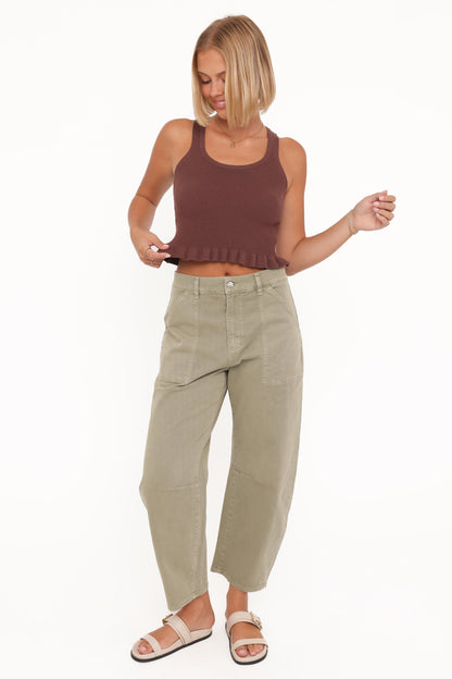 Berenice Ruffle Hem Knitted Top - Brown