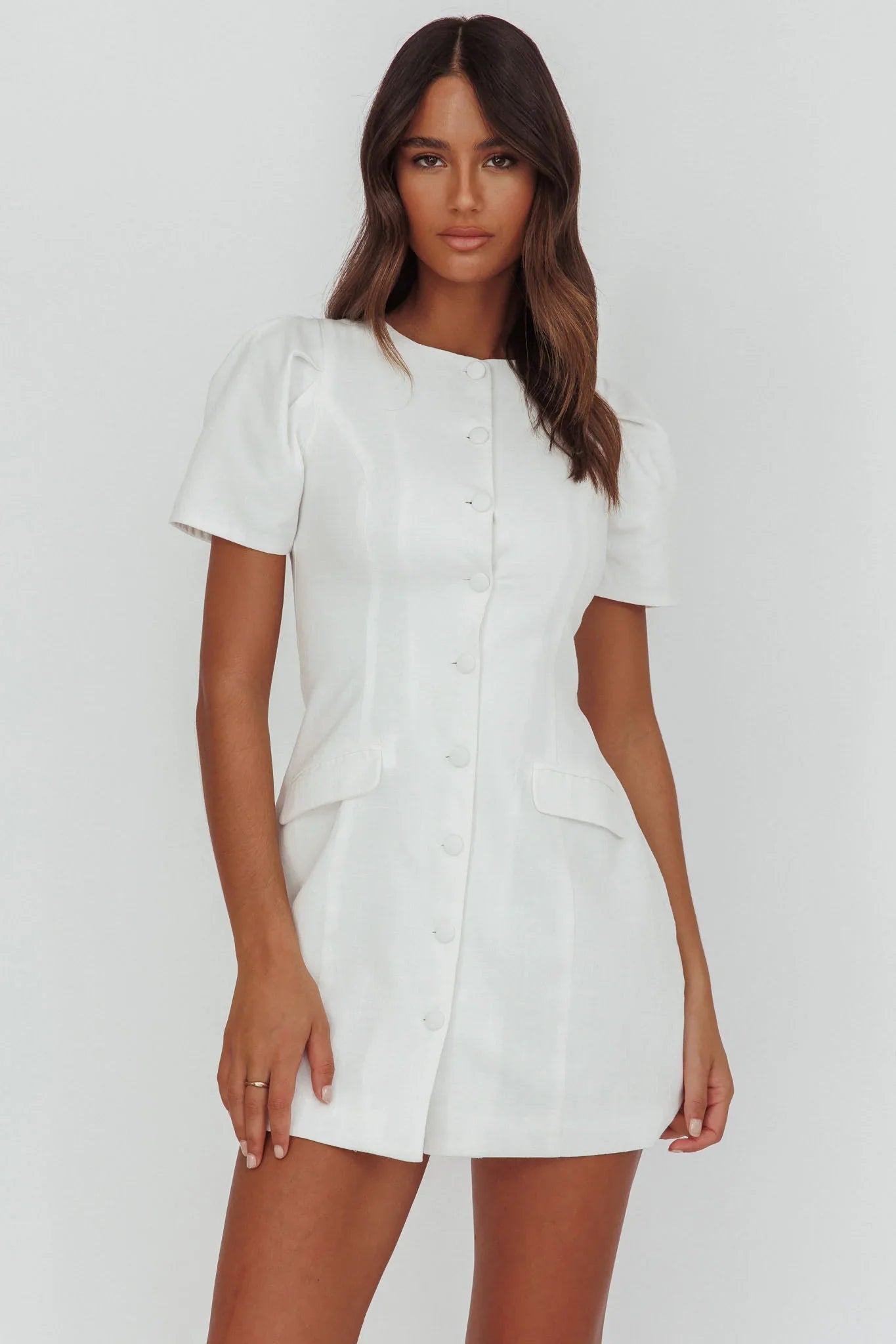 Philomena Button Front Mini Dress White