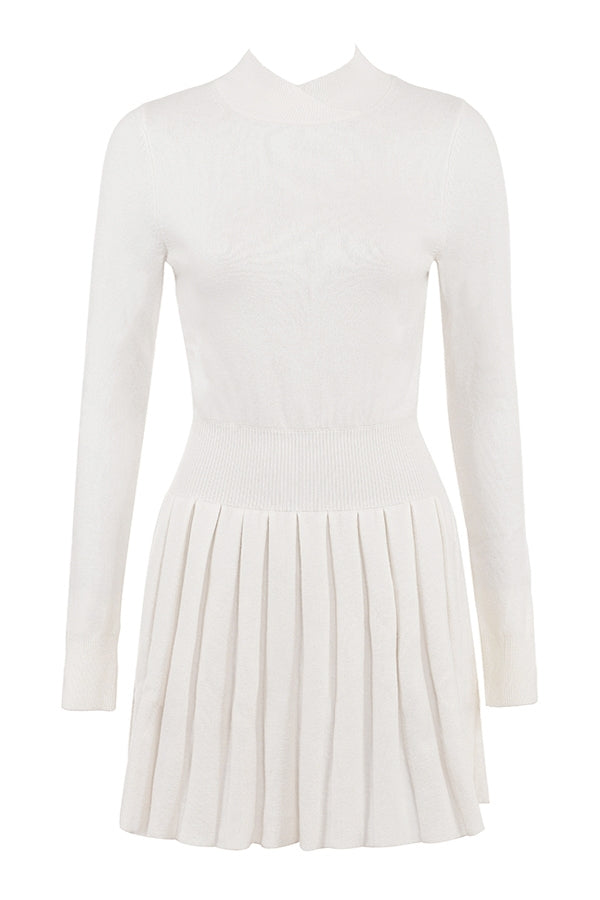 white cashmere blend pleated skated mini dress