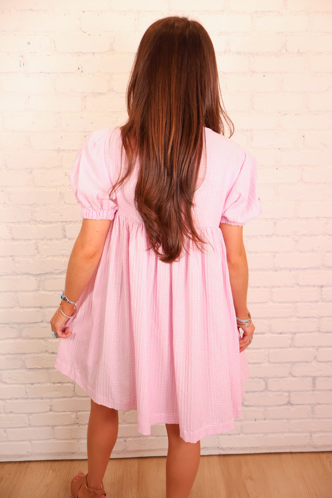 Gingham Babydoll Dress - Pink