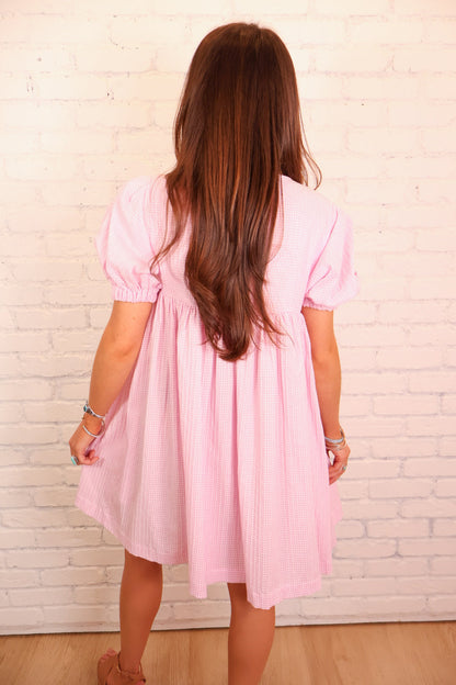 Gingham Babydoll Dress - Pink