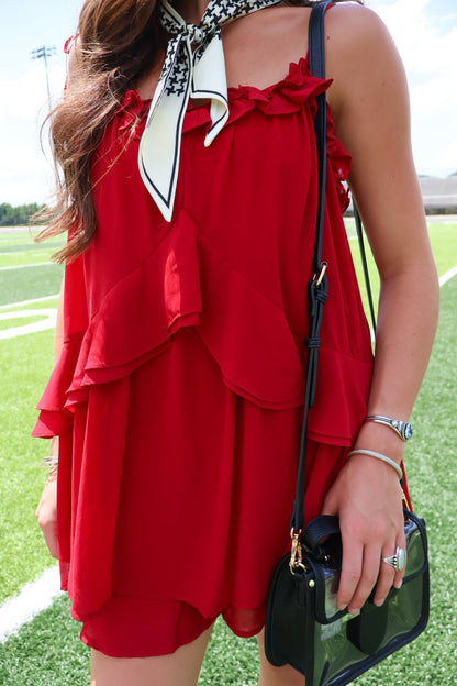 Crimson Tiered Ruffle Romper