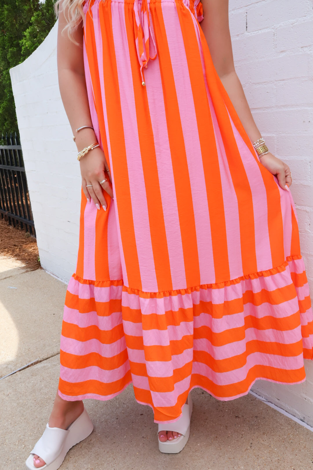 Sunset Stroll Stripe Maxi Dress - Orange + Pink