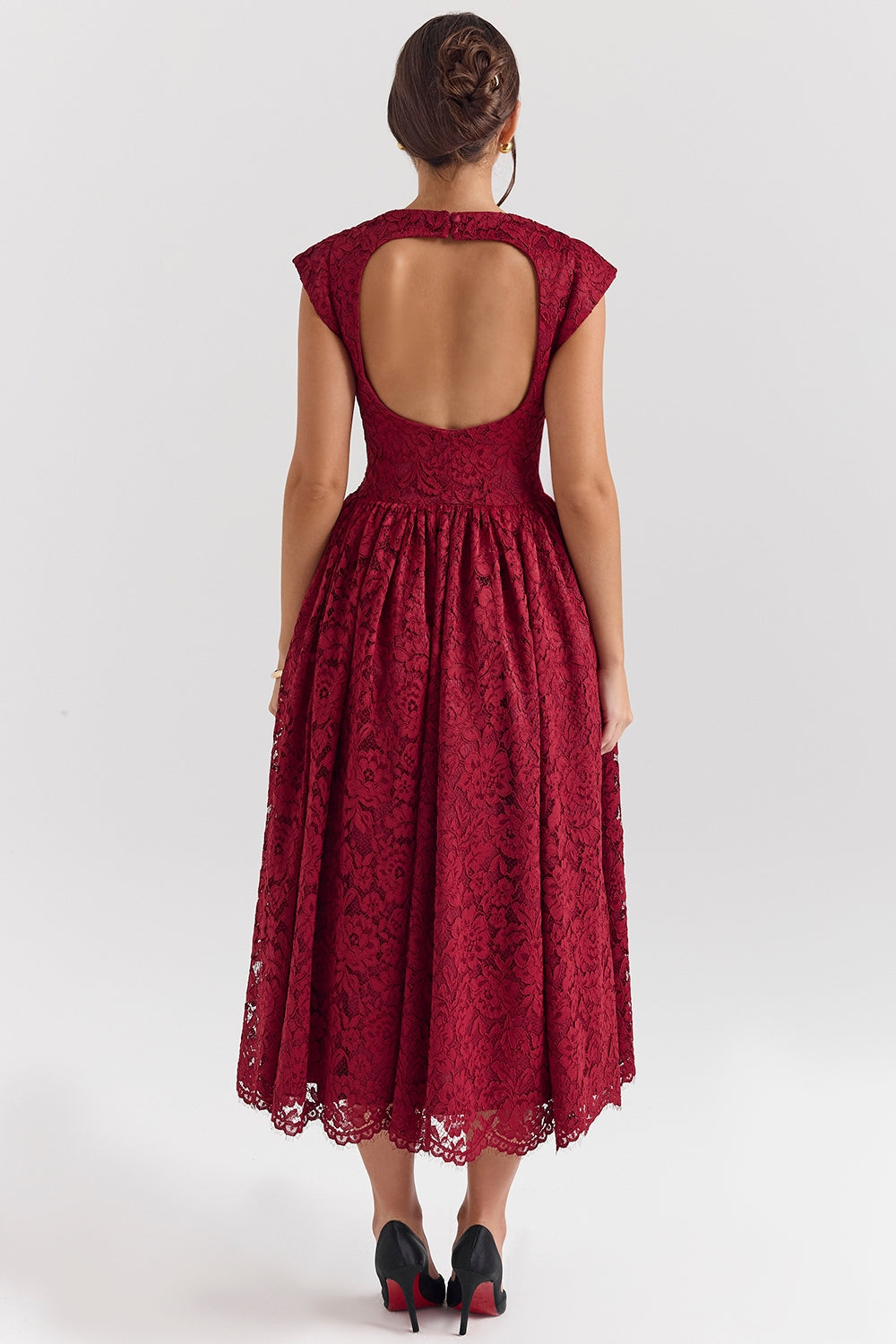 berry lace backless midi dress - sale