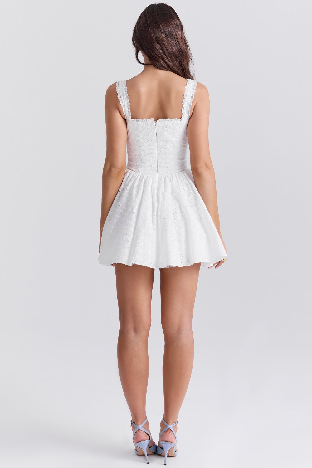 white cotton broderie anglais corset mini dress
