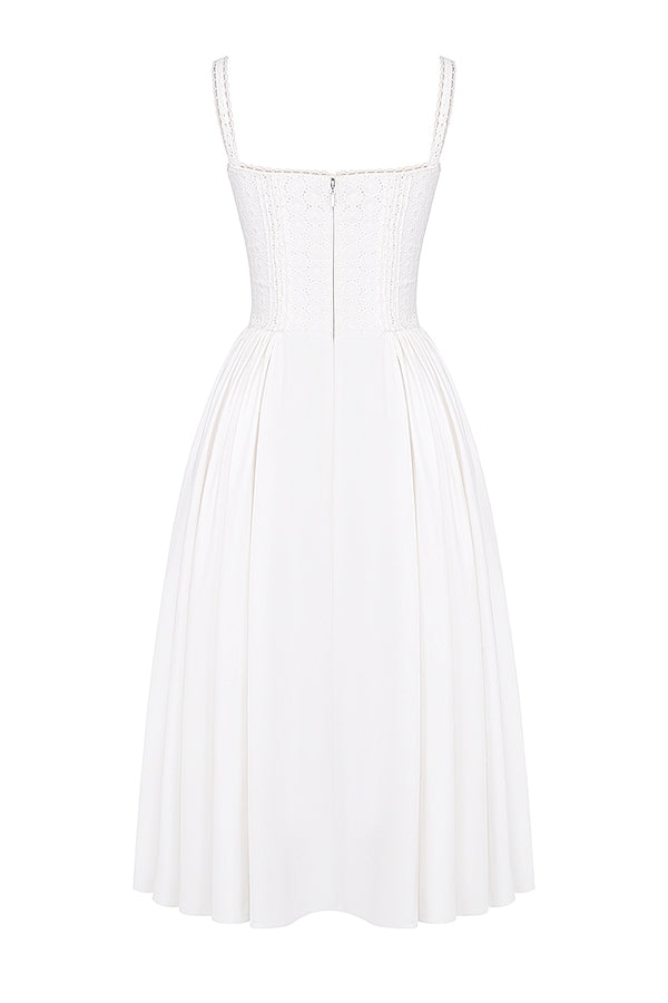 white broderie anglais & cotton midi dress