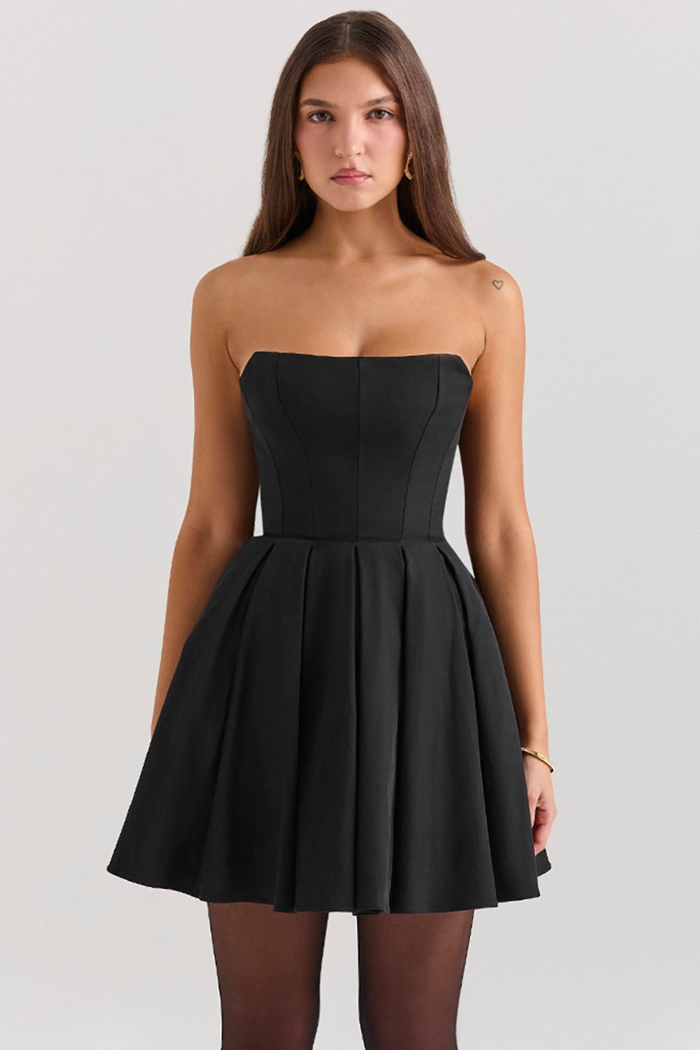 black strapless detachable bow mini dress