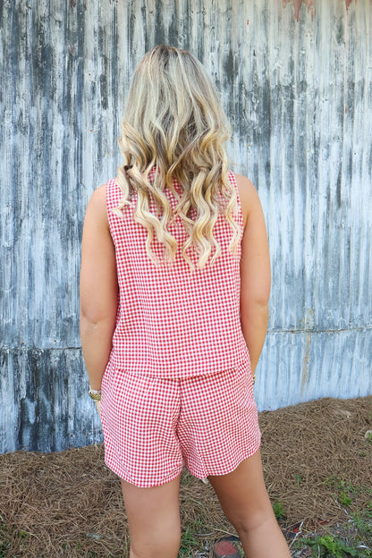 Gingham Skort Set - Red