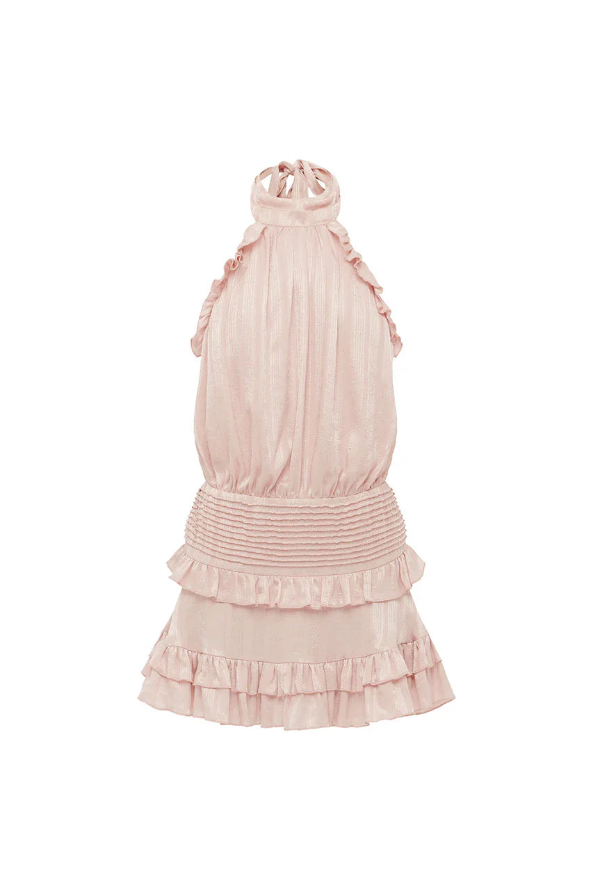 POPPY HIGH NECK RUFFLE MINI DRESS - PETAL