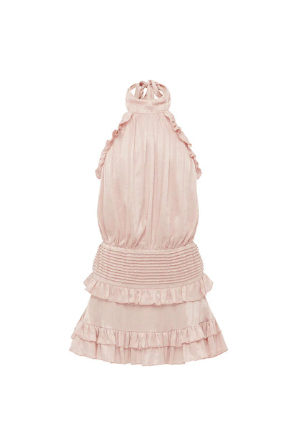 POPPY HIGH NECK RUFFLE MINI DRESS - PETAL