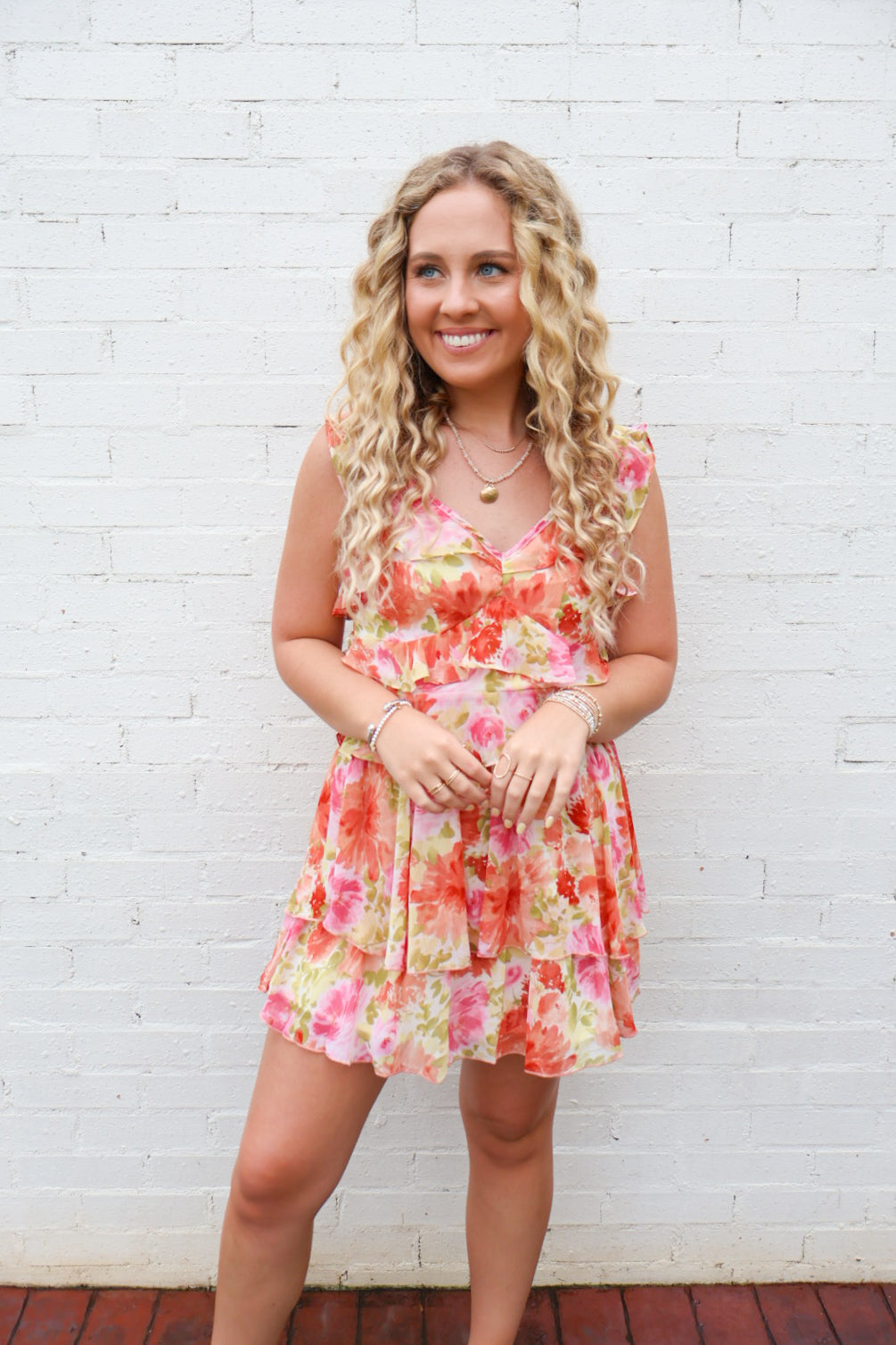 Coral Floral Chiffon Ruffle Skirt Set