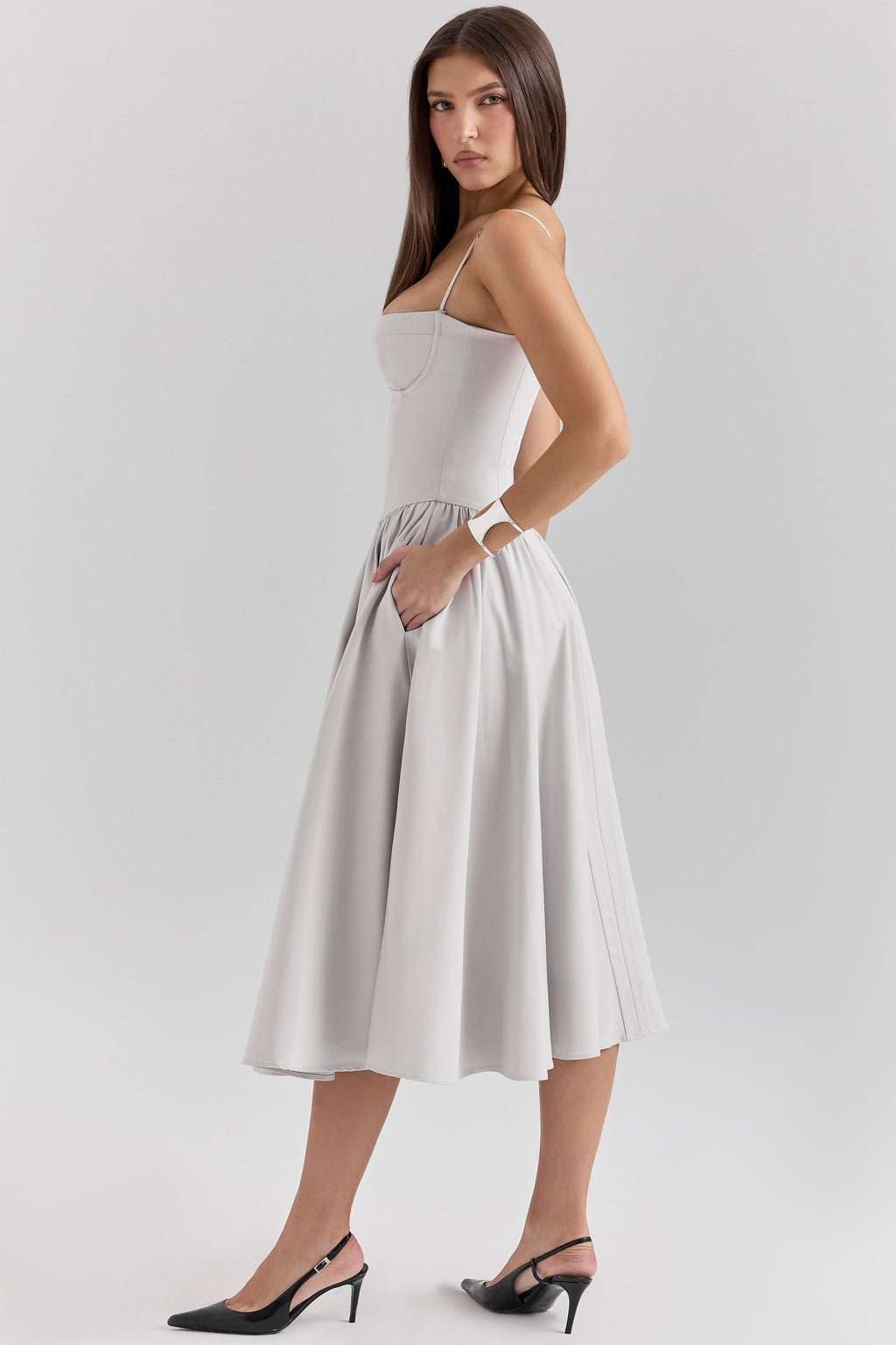 dove grey corset midi dress