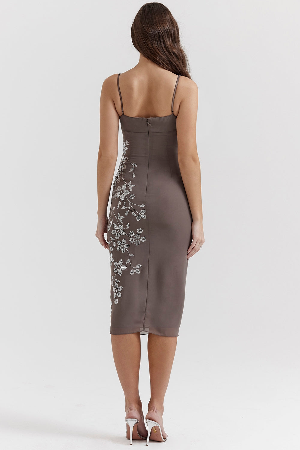 smoke crystal embellished midi dress