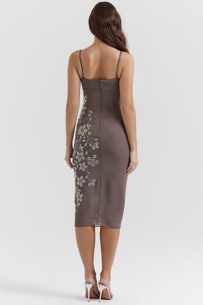 smoke crystal embellished midi dress