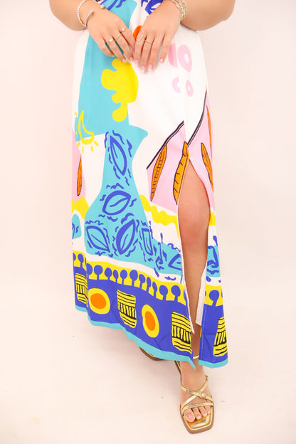 Bold Tropical Tie Front Midi Dress