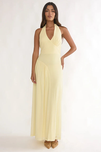 Ziera Ruched Insert Halter Maxi Dress Butter