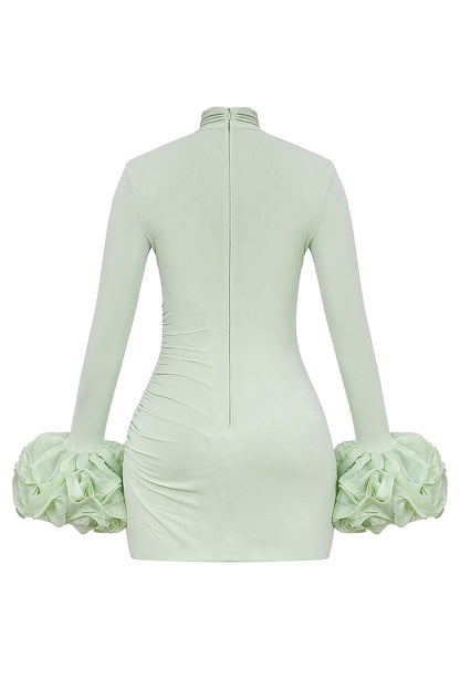 pistachio ruffle cuff mini dress - sale