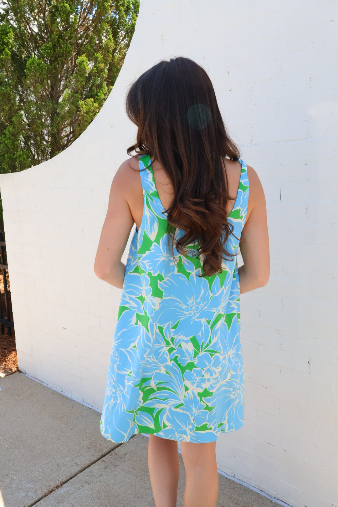 Green and Blue Floral Swing Dress