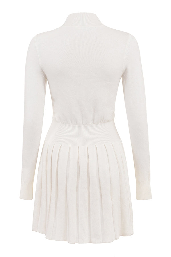 white cashmere blend pleated skated mini dress