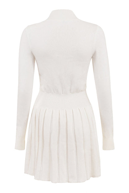 white cashmere blend pleated skated mini dress