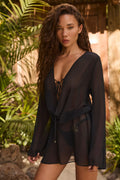 Cowl-Neck Mini Dress in Black