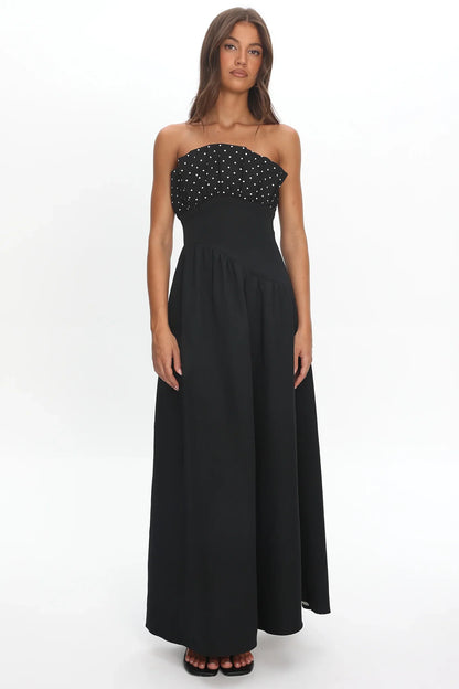 Illianah Frill Bust Asymmetric Hem Maxi Dress Black
