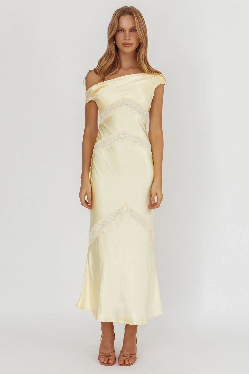 Revelation Off-Shoulder Lace Trim Maxi Dress Butter