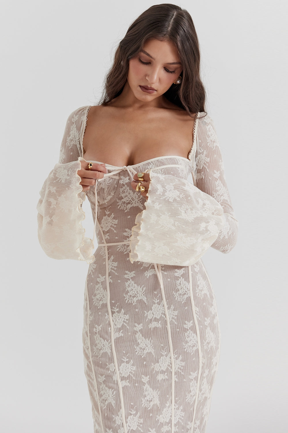 vintage cream lace maxi dress
