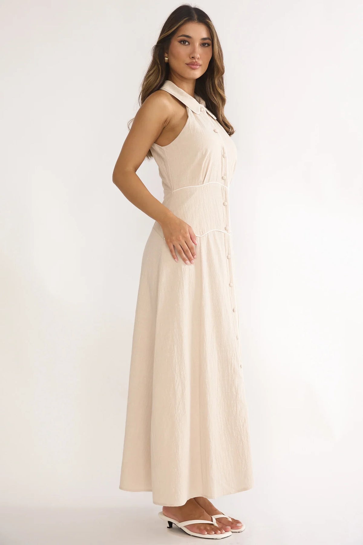 Teagun Collared Button Maxi Dress Stone