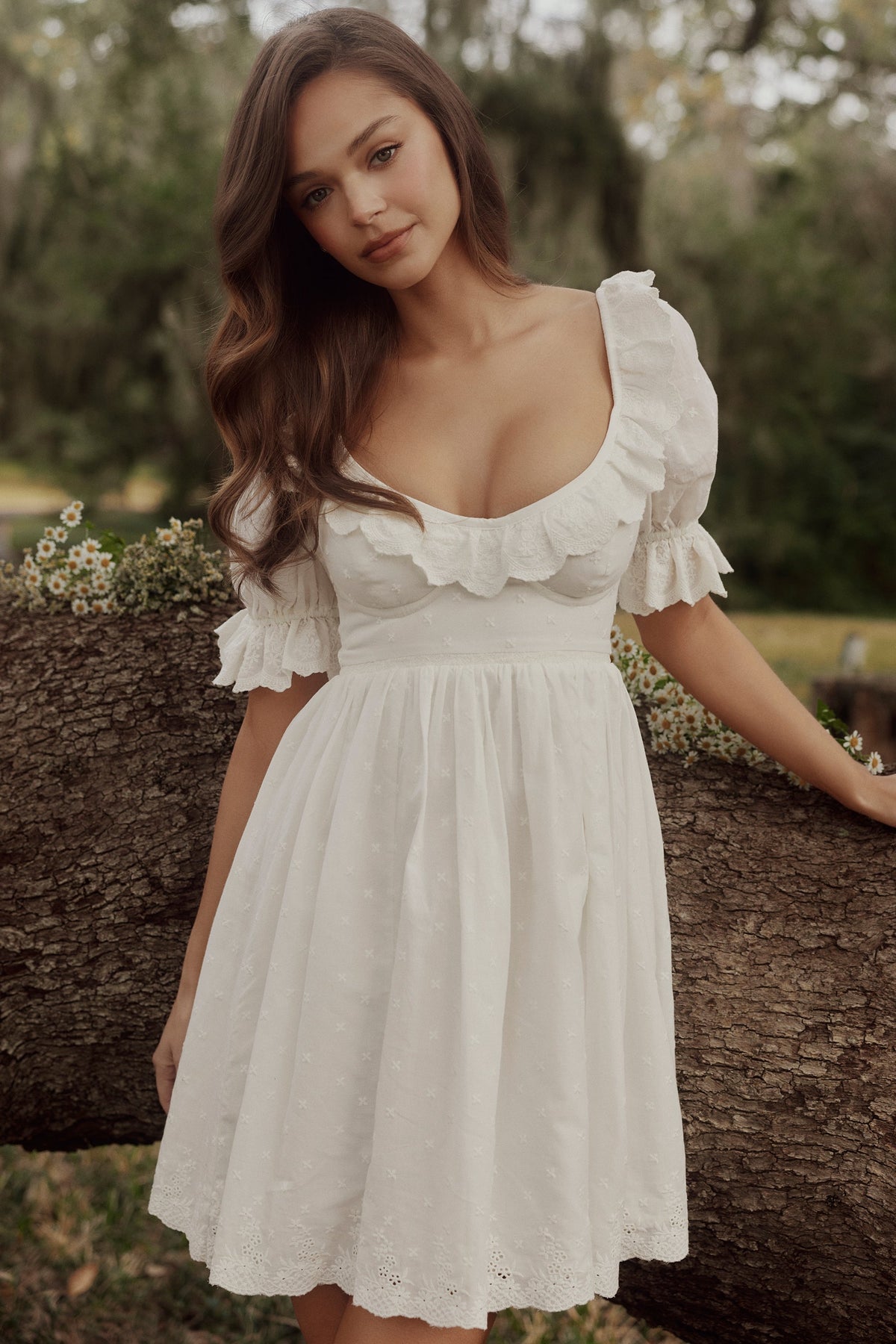 white broderie anglaise regency babydoll mini dress