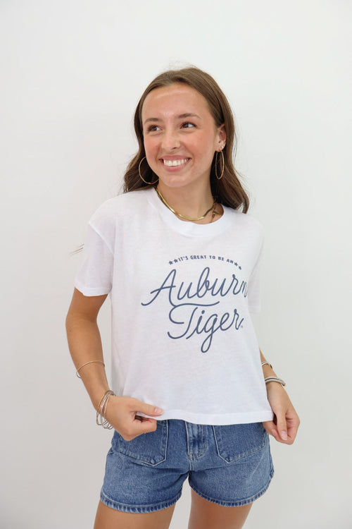It's Great To Be Auburn Crop Tee - White