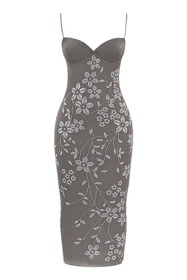 smoke crystal embellished midi dress