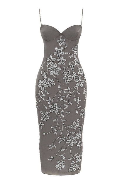 smoke crystal embellished midi dress