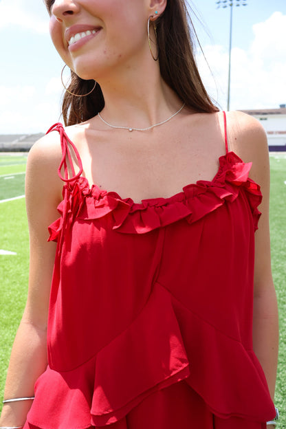 Crimson Tiered Ruffle Romper